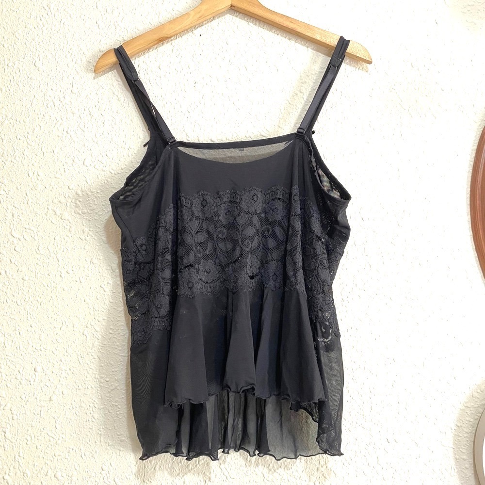 Vtg Y2K Witchy Sheer Black Lace Floral Babydoll Camisole Top Women Lingerie L - Picture 5 of 6